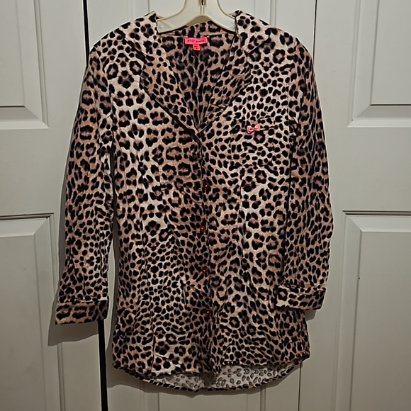 Betsey Johnson Leopard Print Flannel PJ Shirt/ S - Picture 1 of 7